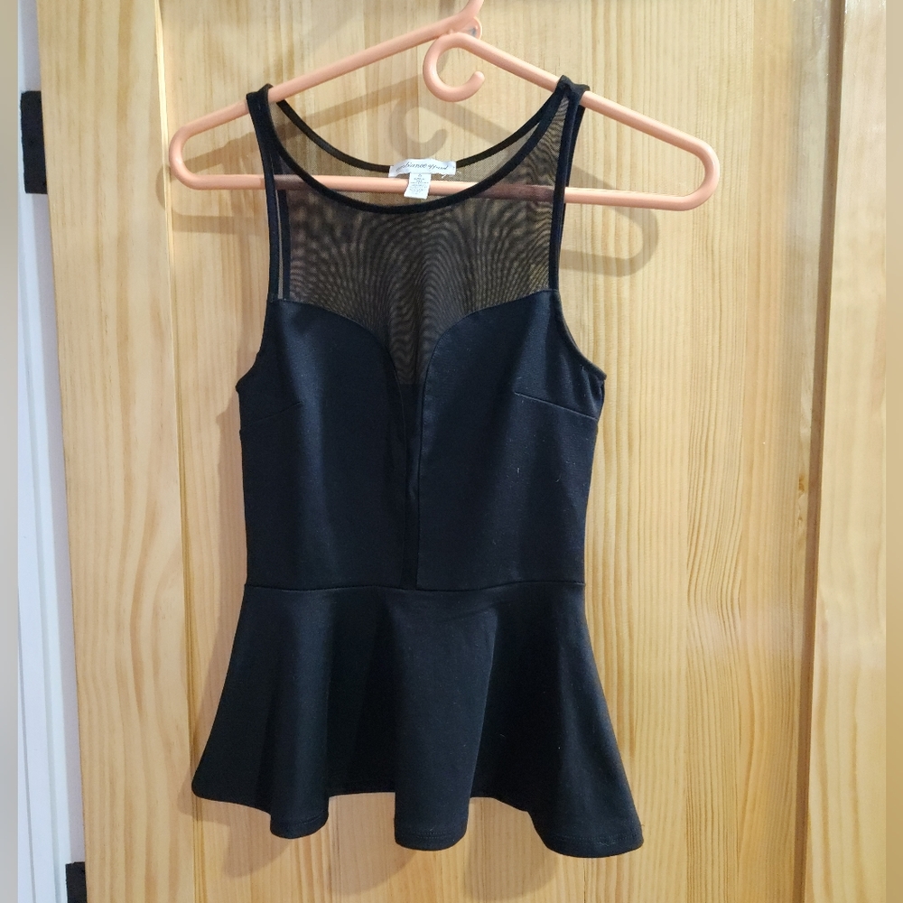 Ambiance Apparel- Mesh Black Peplum Top
